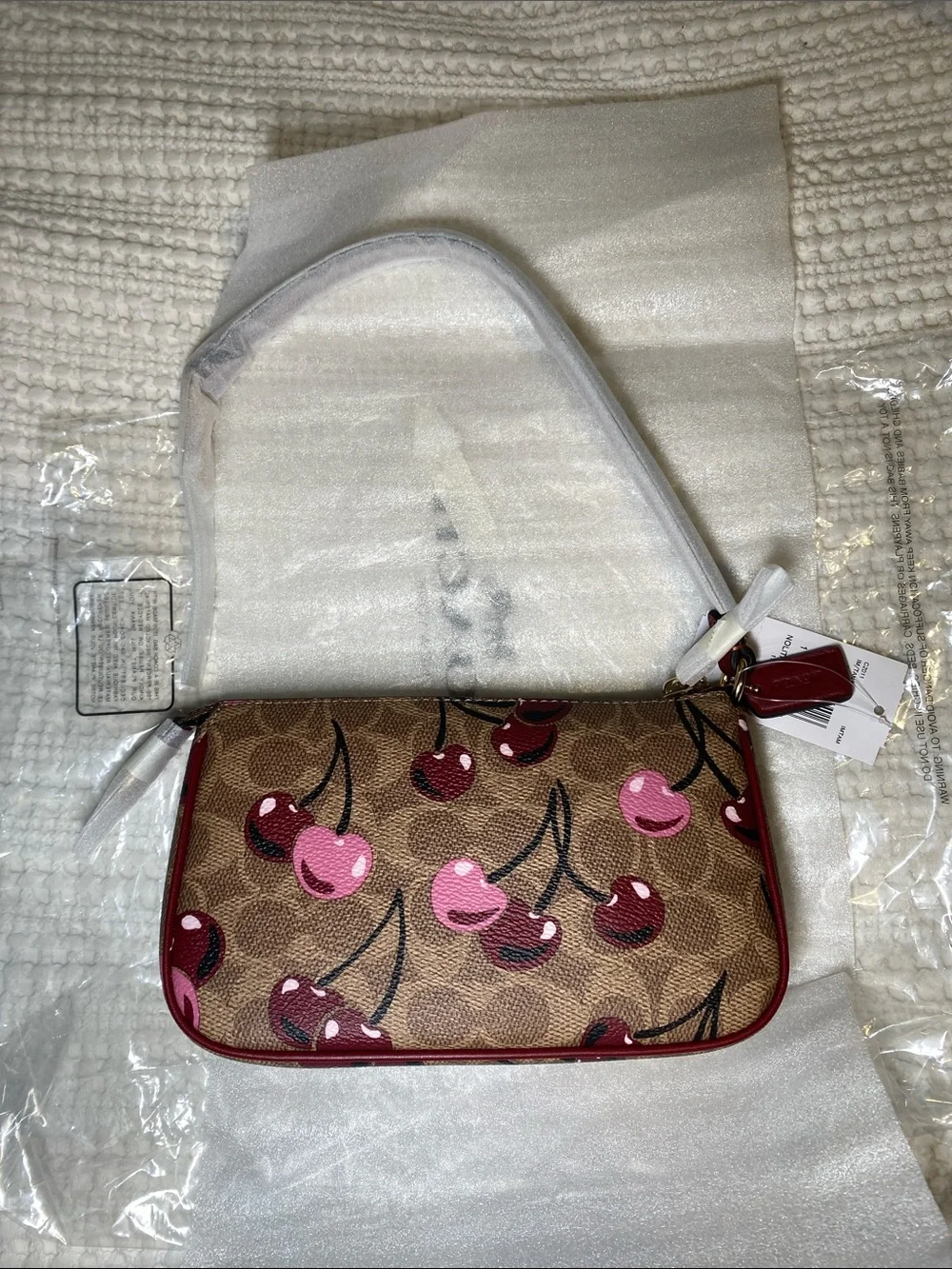 NWT Coach Nolita 19 in Brown Signature canvas with Cherry-print🍒